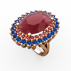 Kök yakut, garnet ve lab safir 925 ayar rose altın kaplama gümüş yüzük