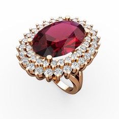 Neşe Yüzük - Rodolit garnet, pırlanta ve beyaz zirkon 14 ayar rose altın yüzük (0.936 karat) #706sc7