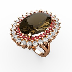 Dumanlı kuvars, garnet ve beyaz zirkon 14 ayar rose altın yüzük