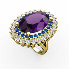 Neşe Yüzük - Ametist, lab safir ve beyaz zirkon 14 ayar altın yüzük #7ie7zt