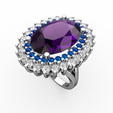 Ametist, lab safir ve swarovski 925 ayar gümüş yüzük