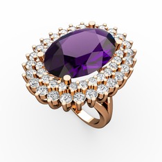 Ametist, swarovski ve pırlanta 925 ayar rose altın kaplama gümüş yüzük (1.56 karat)