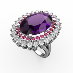 Ametist, rodolit garnet ve pırlanta 18 ayar beyaz altın yüzük (1.56 karat)