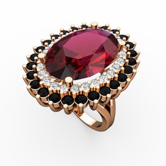 Neşe Yüzük - Rodolit garnet, beyaz zirkon ve siyah zirkon 8 ayar rose altın yüzük #80ahlj