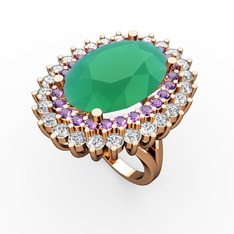 Neşe Yüzük - Kök zümrüt, ametist ve swarovski 14 ayar rose altın yüzük #82xdny