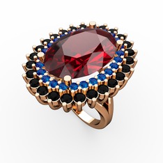 Neşe Yüzük - Garnet, lab safir ve siyah zirkon 8 ayar rose altın yüzük #8bhw7p
