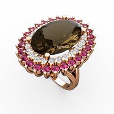 Neşe Yüzük - Dumanlı kuvars, pırlanta ve rodolit garnet 18 ayar rose altın yüzük (0.936 karat) #8eur3d