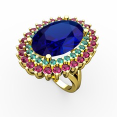 Neşe Yüzük - Lab safir, yeşil kuvars ve rodolit garnet 14 ayar altın yüzük #8j7af4