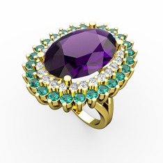 Neşe Yüzük - Ametist, beyaz zirkon ve yeşil kuvars 14 ayar altın yüzük #8qzrpy