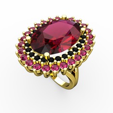 Rodolit garnet ve siyah zirkon 8 ayar altın yüzük