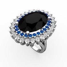 Neşe Yüzük - Siyah zirkon, lab safir ve swarovski 8 ayar beyaz altın yüzük #8t0p37