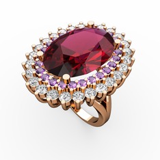 Neşe Yüzük - Rodolit garnet, ametist ve beyaz zirkon 14 ayar rose altın yüzük #93b60c