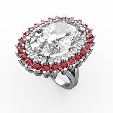 Neşe Yüzük - Beyaz zirkon, swarovski ve garnet 18 ayar beyaz altın yüzük #94k9ch