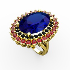 Lab safir, siyah zirkon ve garnet 925 ayar altın kaplama gümüş yüzük