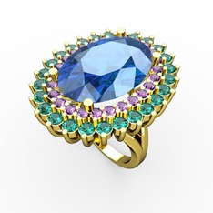 Neşe Yüzük - Akuamarin, ametist ve yeşil kuvars 18 ayar altın yüzük #9fxa9y