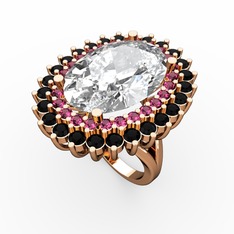 Neşe Yüzük - Beyaz zirkon, rodolit garnet ve siyah zirkon 8 ayar rose altın yüzük #9s4mur