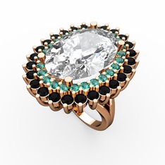 Neşe Yüzük - Beyaz zirkon, yeşil kuvars ve siyah zirkon 18 ayar rose altın yüzük #9yuff3