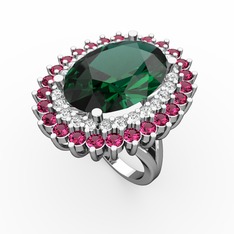 Yeşil kuvars, swarovski ve rodolit garnet 925 ayar gümüş yüzük