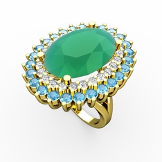 Neşe Yüzük - Kök zümrüt, swarovski ve akuamarin 14 ayar altın yüzük #a670yy