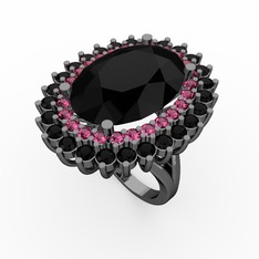 Neşe Yüzük - Siyah zirkon ve rodolit garnet 925 ayar siyah rodyum kaplama gümüş yüzük #a6i9de