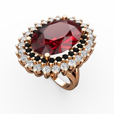 Neşe Yüzük - Garnet, siyah zirkon ve pırlanta 14 ayar rose altın yüzük (1.56 karat) #a768tn