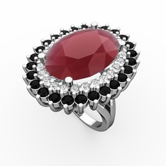 Neşe Yüzük - Kök yakut, beyaz zirkon ve siyah zirkon 925 ayar gümüş yüzük #a90sdm