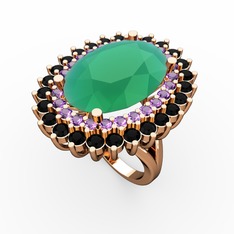 Neşe Yüzük - Kök zümrüt, ametist ve siyah zirkon 8 ayar rose altın yüzük #aakui6