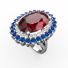 Neşe Yüzük - Garnet, pırlanta ve lab safir 8 ayar beyaz altın yüzük (0.936 karat) #adsred