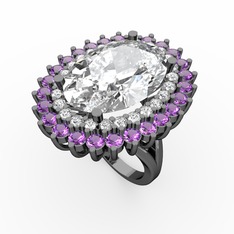Neşe Yüzük - Swarovski, pırlanta ve ametist 925 ayar siyah rodyum kaplama gümüş yüzük (0.936 karat) #apz7l6