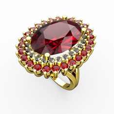 Garnet ve dumanlı kuvars 18 ayar altın yüzük