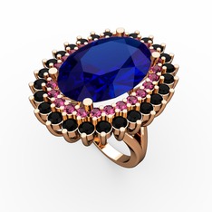 Neşe Yüzük - Lab safir, rodolit garnet ve siyah zirkon 14 ayar rose altın yüzük #avc09a