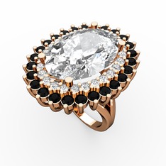 Beyaz zirkon, pırlanta ve siyah zirkon 18 ayar rose altın yüzük (0.936 karat)