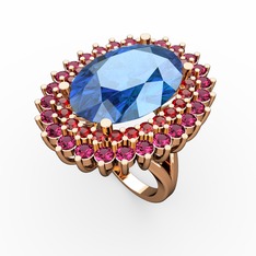 Akuamarin, garnet ve rodolit garnet 925 ayar rose altın kaplama gümüş yüzük