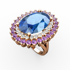 Akuamarin, swarovski ve ametist 18 ayar rose altın yüzük