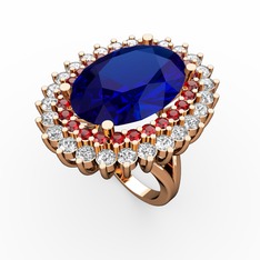 Neşe Yüzük - Lab safir, garnet ve swarovski 925 ayar rose altın kaplama gümüş yüzük #b17k30