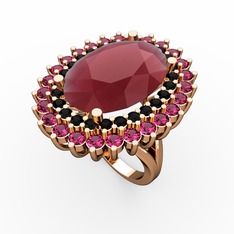 Neşe Yüzük - Kök yakut, siyah zirkon ve rodolit garnet 18 ayar rose altın yüzük #b2calv