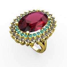 Neşe Yüzük - Rodolit garnet, yeşil kuvars ve dumanlı kuvars 8 ayar altın yüzük #b5dppz