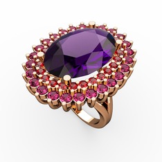 Ametist, garnet ve rodolit garnet 925 ayar rose altın kaplama gümüş yüzük