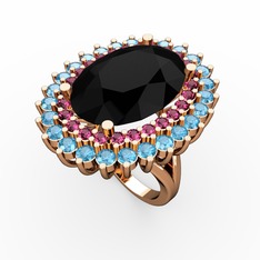 Siyah zirkon, rodolit garnet ve akuamarin 8 ayar rose altın yüzük