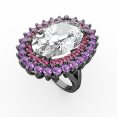 Neşe Yüzük - Swarovski, rodolit garnet ve ametist 925 ayar siyah rodyum kaplama gümüş yüzük #bqkd17