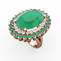 Neşe Yüzük - Kök zümrüt, swarovski ve yeşil kuvars 18 ayar rose altın yüzük #c1i83f