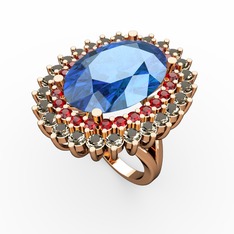 Akuamarin, garnet ve dumanlı kuvars 14 ayar rose altın yüzük