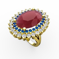 Neşe Yüzük - Kök yakut, lab safir ve swarovski 925 ayar altın kaplama gümüş yüzük #c5nv4s