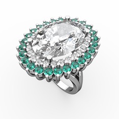 Neşe Yüzük - Swarovski, pırlanta ve yeşil kuvars 14 ayar beyaz altın yüzük (0.936 karat) #c84hn7