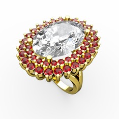 Beyaz zirkon ve garnet 925 ayar altın kaplama gümüş yüzük