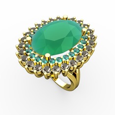 Neşe Yüzük - Kök zümrüt, yeşil kuvars ve dumanlı kuvars 8 ayar altın yüzük #clm410