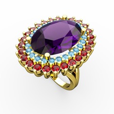 Ametist, akuamarin ve garnet 8 ayar altın yüzük