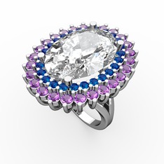 Swarovski, lab safir ve ametist 925 ayar gümüş yüzük
