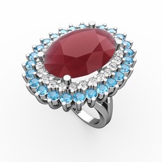 Neşe Yüzük - Kök yakut, pırlanta ve akuamarin 14 ayar beyaz altın yüzük (0.936 karat) #crewv2