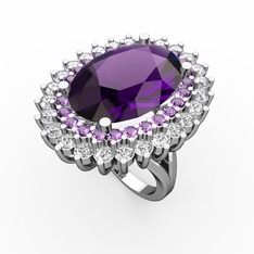 Ametist ve swarovski 925 ayar gümüş yüzük
